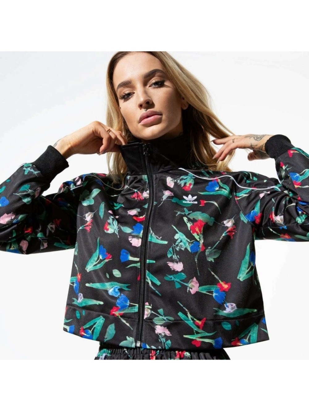 adidas Bellista Floral Crop Track Jacket | Size Large